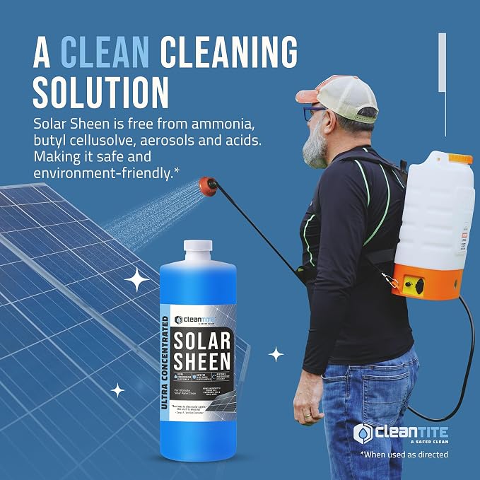 Solar Panel Cleaner Solar Sheen (Makes 128 Gallons) - Super Concentrated Glass & Solar Panel Cleaning, Remove Oils, Fingerprints & Water Spots - (32 oz) - Image 5