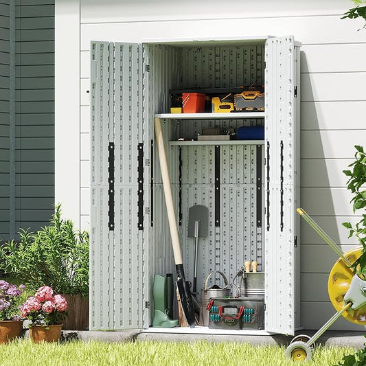 EHHLY Heavy Duty Tall Storage Cabinet Outdoor Weatherproof, 28 Cuft Garage Storage Cabinet with 4 Adjustable Shelves, Lockable Kitchen Pantry Closer Organizer, 31Wx23Lx66H, Polar White by EHHLY