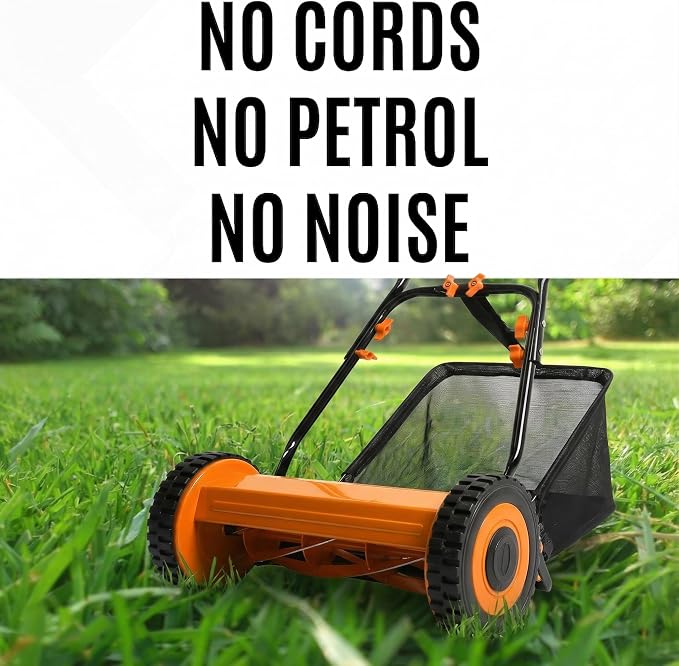 14in Push Along Lawn Mower - Lightweight 13.2 lbs - 4 Cutting Heights 0.6" to 1.6" - Rear Roller for Stripes - 14in Heavy Duty Steel Blades - 4.8 Gallon Collection Box (14 in) - Image 6