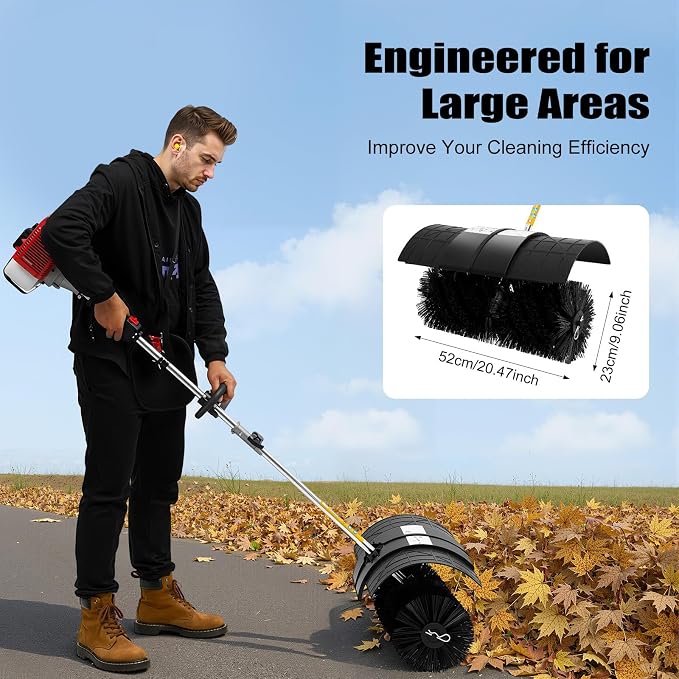 2-Stroke Lawn Sweeper, 52CC 2.3HP Gas Handheld Sweeper Artificial Grass Brush Gas Powered Broom Engine Broom Cleaner Tools with 33.8oz Fuel Tank for Sweeping Boulevards Driveways Sidewalks - Image 3