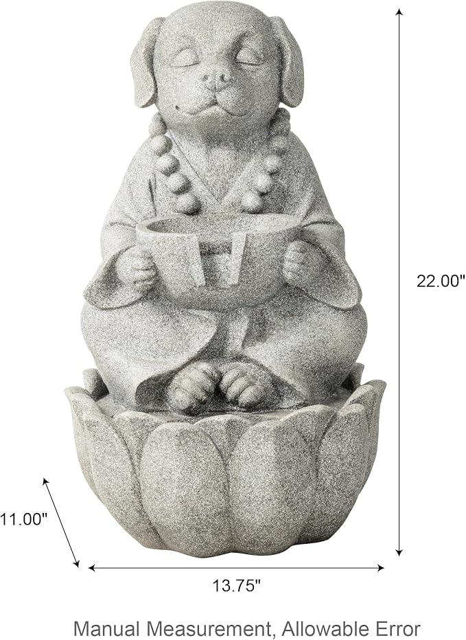 Glitzhome Water Fountain Outdoor, Outdoor Fountain with Lights&Pump, 22" H 2-Tiered Concrete Dog Statue Zen-Style Water Fountain Polyresin Water Feature for Home Patio Garden Backyard Decor