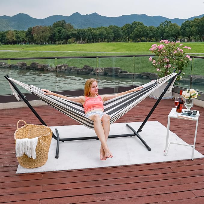 Prime Garden Hammock with Stand for Outside, Heavy Duty Space Saving Steel Stand with 450 lb Capacity,Double Hammock with Portable Carrying Bag, Hamacas para Adultos for Outdoors, Patio, Garden, Yard - Image 2