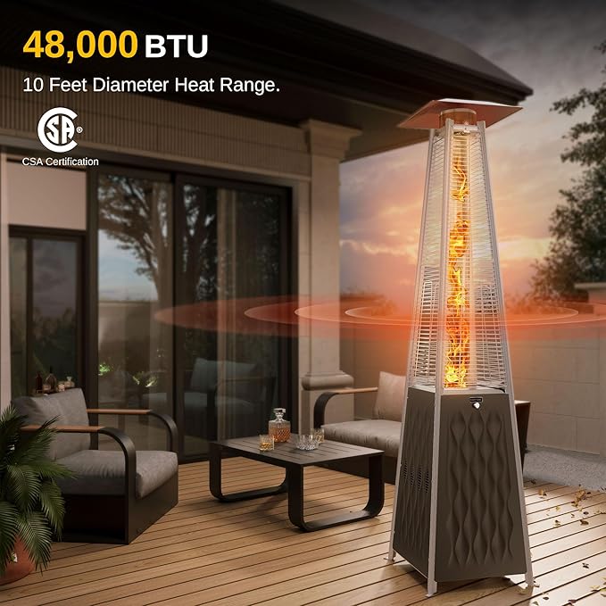 EAST OAK Pyramid Patio Heater, 48,000 BTU Outdoor Heater, Quartz Glass Tube Propane Heater for Commercial & Residential, Triple Protection System With Wheels, 2024 Bronze