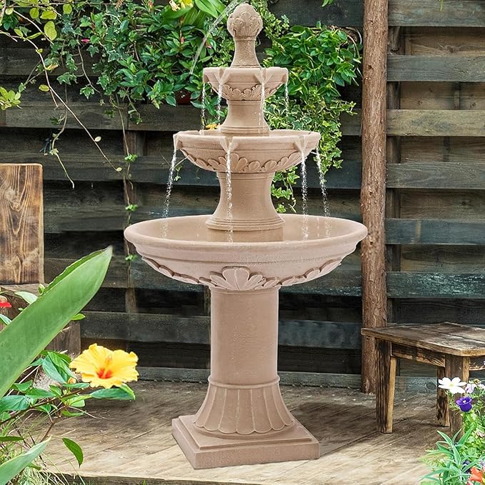 Italian Outdoor Fountains and Waterfalls, 48.4" H Bubbler Floor Waterfall Fountain with Pineapple Top and Pump, 3 Tiered Garden Water Fountain for Patio Backyard Deck and Home Decor