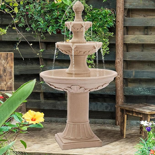 Italian Outdoor Fountains and Waterfalls, 48.4" H Bubbler Floor Waterfall Fountain with Pineapple Top and Pump, 3 Tiered Garden Water Fountain for Patio Backyard Deck and Home Decor