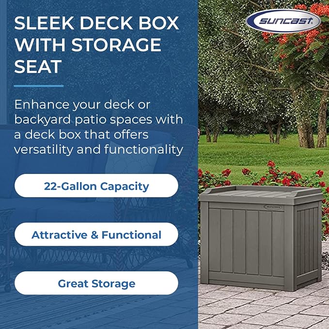 Suncast 2 Pack 22 Gallon Indoor or Outdoor Backyard Patio Small Storage Deck Box with Attractive Bench Seat and Reinforced Lid, Stone Gray - Image 7