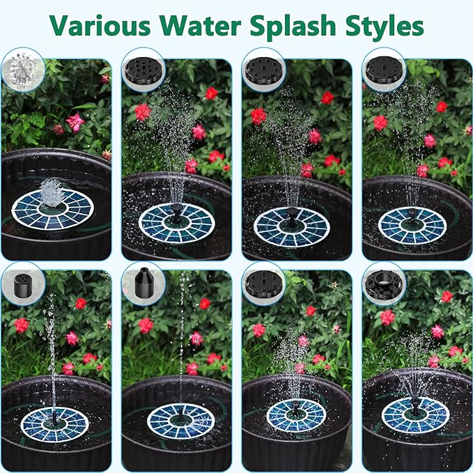 AISITIN 3.5W Solar Fountain for Bird Bath Upgraded 2026, Solar Powered Bird Bath Fountain with 3 Anti-Drift Bracket & Windmill 8 Nozzles & Glass Panel for Garden, Courtyard, Pond, Pool (Geeen)
