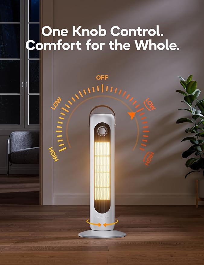 Outdoor Heaters for Patio, 350Sq.ft 1S Heating, 1500W PTC Ceramic Electric Patio Heater, Overheating & Tip-Over Protection, 70° Oscillating Space Heaters for Indoor Use Large Room, 4 Modes, White