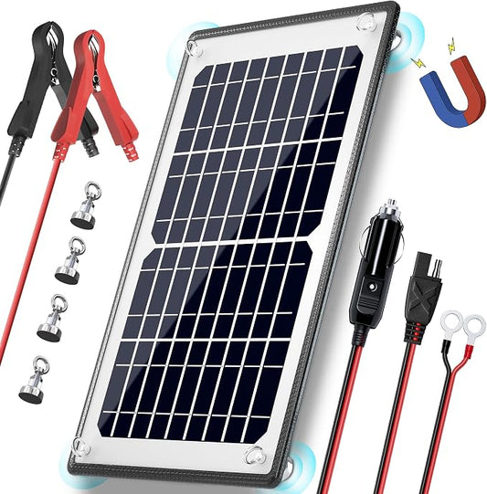 POWOXI 10W 12V Magnetic Solar Battery Trickle Charger Maintainer, Built-in MPPT Intelligent Charge Controller, Waterproof Solar Trickle Charger Alligator Clip for Car RV Motorcycle Marine, etc. by POWOXI