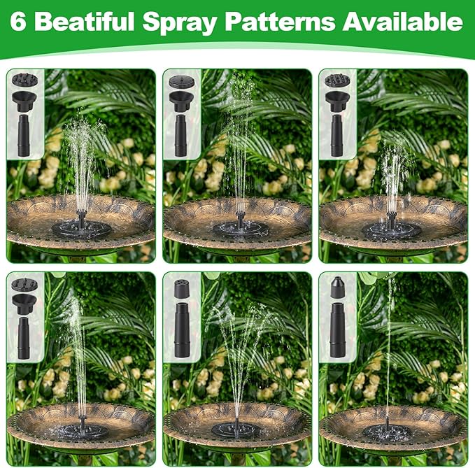 Saillong 2 Pack Solar Bird Bath Fountain Pump, 2.5W Outdoor Solar Powered Bird Bath Water Fountains with 6 Nozzles, Outdoor Floating Fountain Pump for Bird Bath Garden, Ponds, Pool, Fish Tank