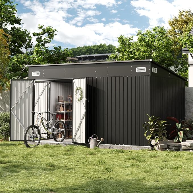 Aoxun 12' x 7.3' Shed 441 CU.FT Outdoor Waterproof Storage Shed with Triple Lockable Door Garden Metal Tool Shed for Outside (Black) - Image 8
