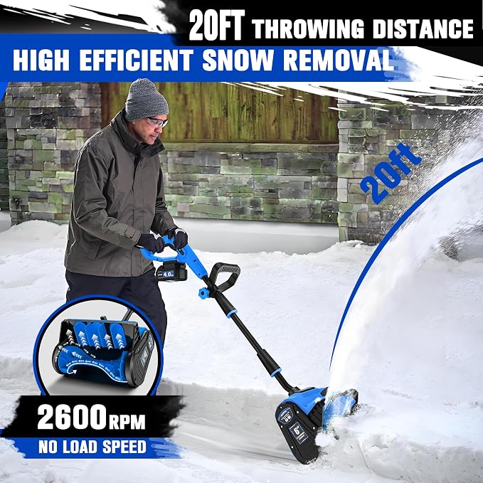 40V Cordless Snow Shovel, 13 Inch 4.0Ah Electric Snow Shovel with Directional Plate, Brushless Cordless Snow Blower for Pathway, Patio, Deck, Driveway, Blue - Image 4