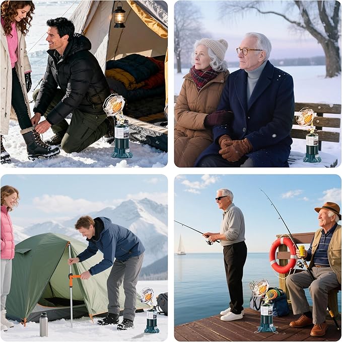 Portable Propane Camping Heater, 6200BTU 2-in-1 with Cup Holder & Base, Cordless Heater for Tent, Garage, Fishing, Compatible with 1lb Propane Tank (Fuel Not Included)