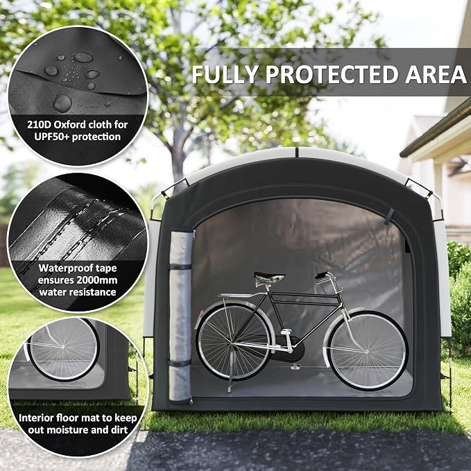 Outsunny Bike Storage Tent, Portable Bicycle Storage Shed, Waterproof Outdoor Bike Cover with 210D Oxford Fabric and Carry Bag for 3-4 Bikes, Lawn Mower, Garden Tools, Black - Image 4