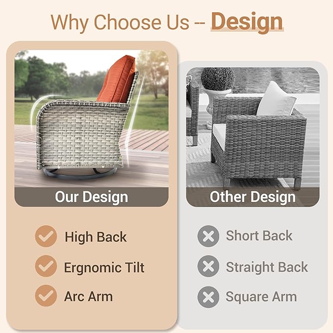 HOOOWOOO Outdoor Patio Furniture Set with Light Table,7 Pieces Wicker Conversation Set,All Weather High Back Couch Sofa Swivel Chairs Ottomans Set,Orange Red