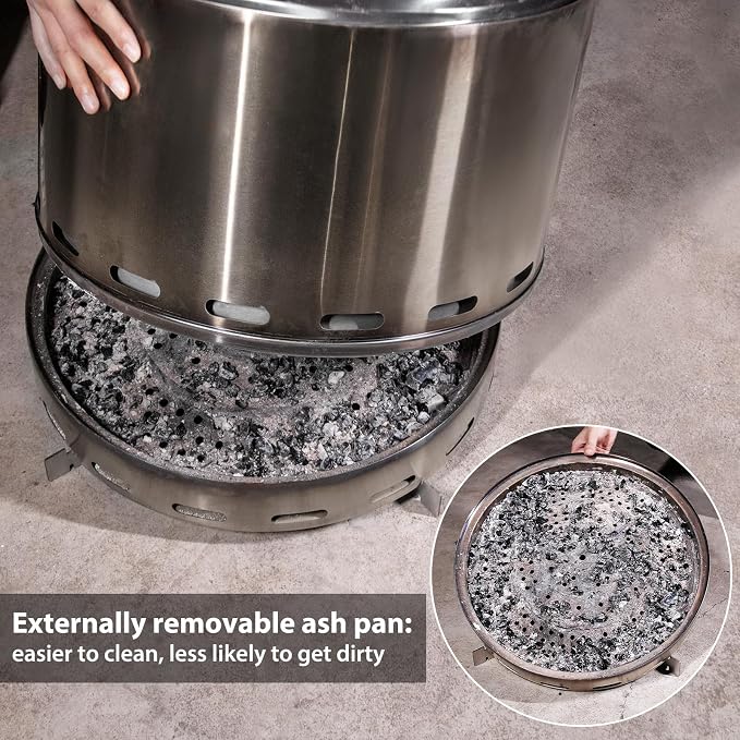 ROOMTEC 15" Smokeless Fire Pit, Portable Wood Burning Firepit with Stand and Bag, Easy Clean Bonfire with Removable Ash Pan, Low Smoke Fireplaces for Camping, Patio and Outside - Image 3