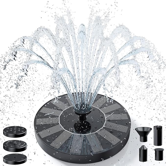 AISITIN Solar Water Fountain, 1.4W Solar Bird Bath Fountains with 6 Nozzle, New Upgrade Floating Solar Fountain Pump for Bird Bath, Outdoor, Garden, Pond, Fish Tank, Small Pool