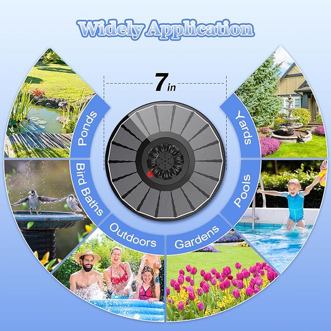 Yzert Solar Fountain with 2000mAh Battery & Innovative Indicator, 3.5W Glass Solar Water Fountain Pump Works in Cloudy Day with 7 Nozzles for Bird Baths, Gardens, Ponds, Pools, Outdoors (Black)