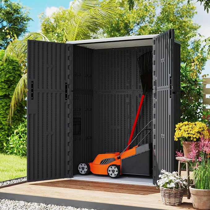ZZM 57 Cu.ft Outdoor Storage Shed with Floor HDPE Double-Wall Resin Sheds Outdoor Storage, Lockable Weatherproof Storage Cabinet Fit for Garden Tools, Garage can, Bike, Patio Furniture, Black - Image 2