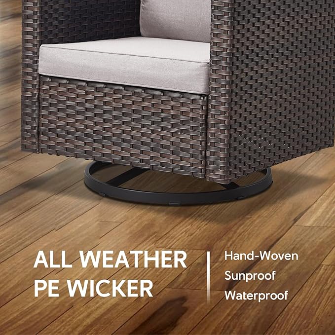 9 Piece Wicker Patio Furniture Set - Outdoor Swivel Rocker Chairs Set with Coffee Table, Rattan Chairs, 3 Seat Sofa & Ottomans, Patio Conversation Sets for Bcakyard Deck - Brown/Beige