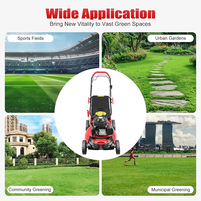 20Inch Gas Self-Propelled Lawn Mower, 140CC 8-Gears Gasoline Walk Behind Mower, 4stroke 2800Rpm Ohv Petrol Engine 4reinforced Nylon Wheels Greening W/Manganese Steel Straight Blade, 15.9Gal Large Bag - Image 8