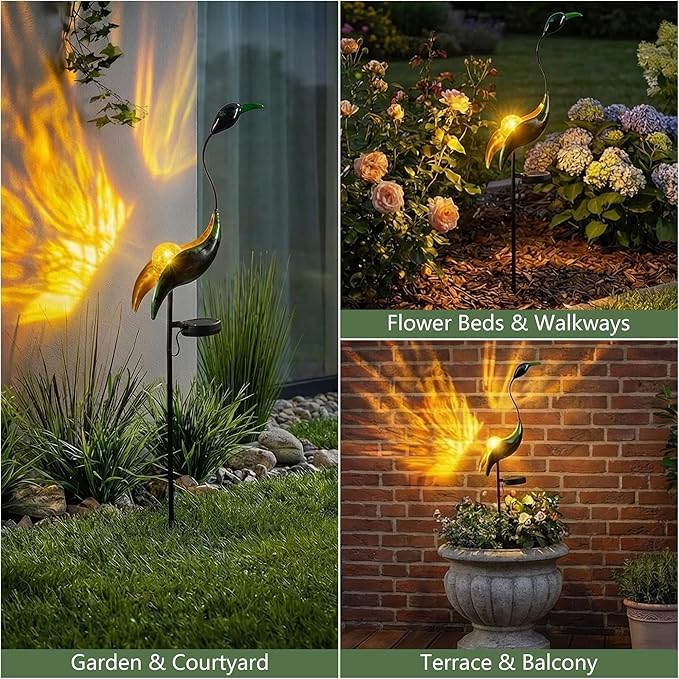 Solar Crane Garden Statue Light for Patio Yard Lawn Porch Outdoor Decorations Waterproof Metal Garden Sculpture, Solar Powered Housewarming Gifts, Mom Birthday Gifts