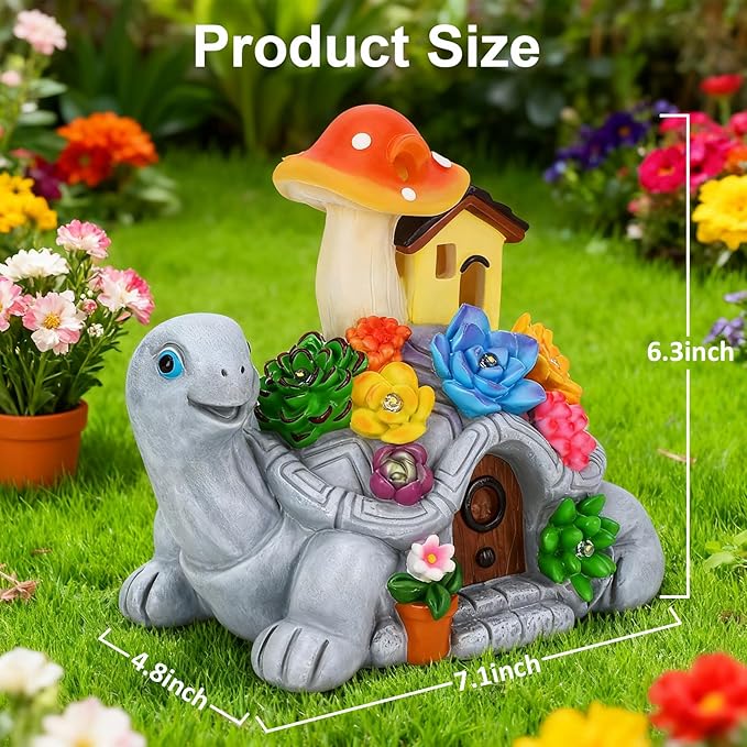 Solar Garden Outdoor Statues Turtle with 7 LED Lights, Shatter-Resistant Resin Tortoise Garden Ornaments for Yard, Patio, Lawn, Balcony, Home, Mom Birthday Gifts for Women Grandma