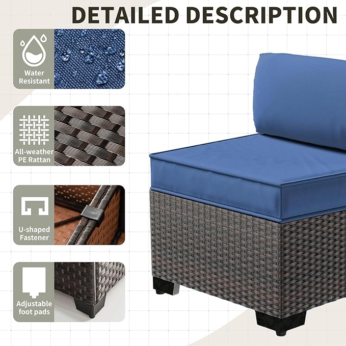 Gotland 11 Pieces Patio Furniture Set with Fire Pit Table Swivel Chairs, PE Rattan Outdoor Furniture with 29.5'' High Backrest 4’’ Thick Cushions, Outdoor Sectional for Porch, Deck, Garden, Navy
