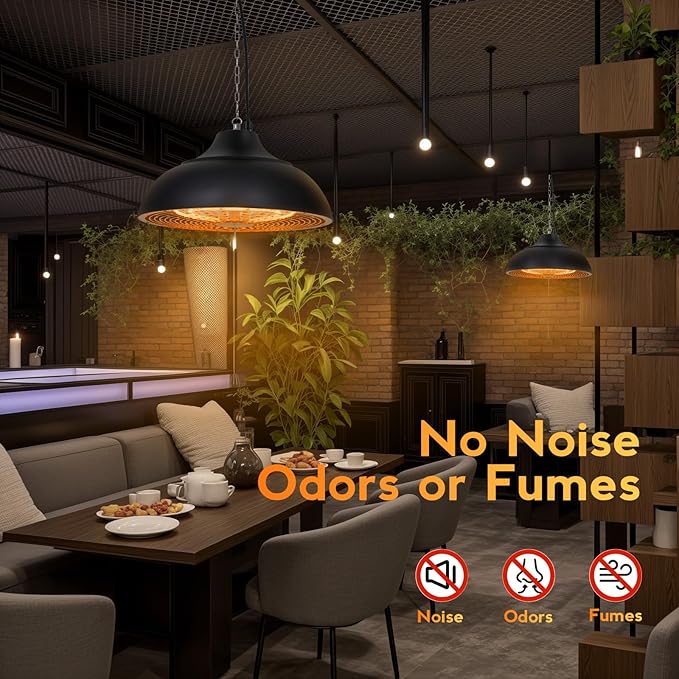 1500W Electric Hanging Patio Heater, 3S Instant Heat, Ceiling-Mounted Outdoor Heater with 3 Modes, Quiet Operation, Overheat Protection, IP55 Waterproof for Patio, Balcony (black, hanging)