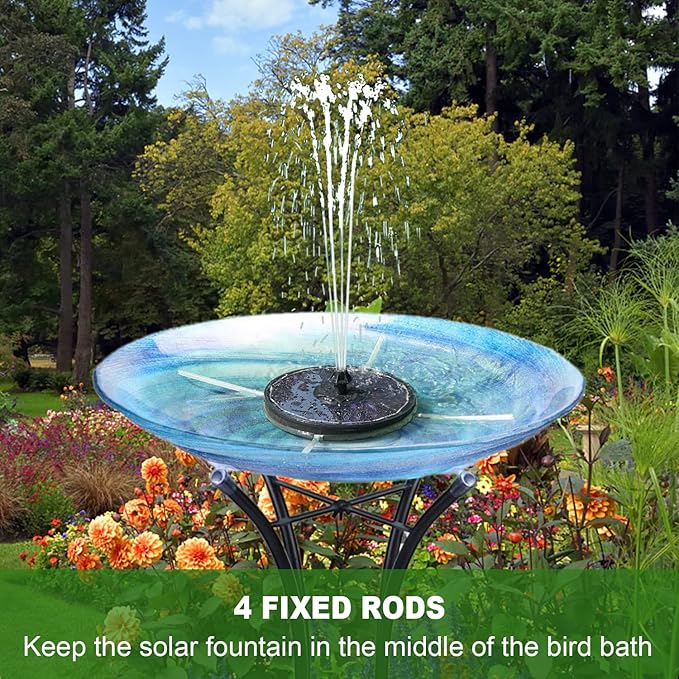 Yzert Solar Fountain with 2000 mAh Battery Backup Works in Cloudy, Glass Solar Powered Bird Bath Fountains with 7 Nozzles, 3.5 W Solar Fountain Pump for Birdbath,Garden, Outdoor, Pond (Black)