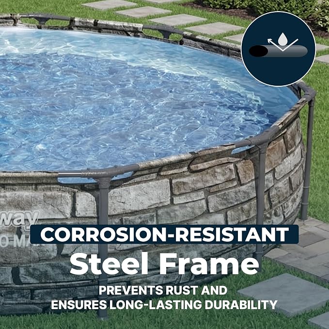 Bestway Steel Pro MAX 12' x 30" Above Ground Pool, Round Metal Frame Outdoor Swimming Pool Set with Filter Pump & Type I Cartridge, Stone Print - Image 7