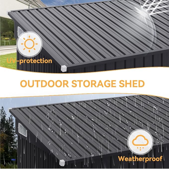 Aoxun 4' x 8' Shed Outdoor Storage Shed with Triple Lockable Door Metal Storage Cabinet with Slopping Roof for Tools Bicycles Storage for Garden, Patio, Courtyard - Image 4