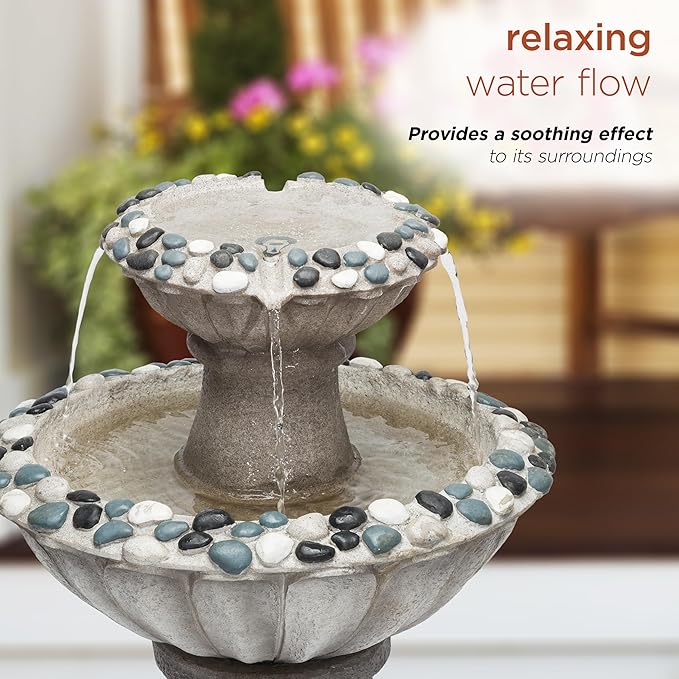 Alpine Corporation ZEN640S 24" 2 Tier Classic Pedestal Water Fountain, Indoor/Outdoor Floor Water Feature for Garden, Patio, and Home Décor, Gray