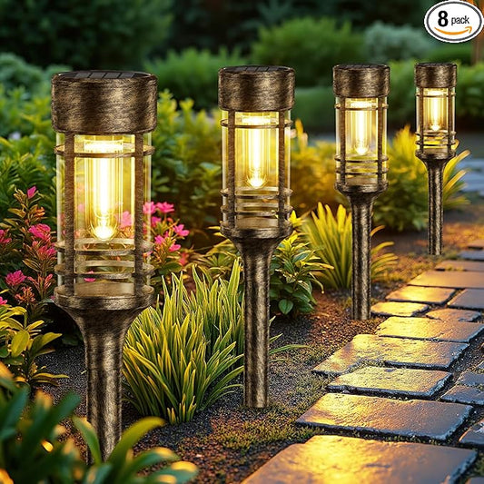LETMY 8 Pack Brown Solar Pathway Lights Outdoor, Bright Solar Lights Outdoor Waterproof IP65, Solar Garden Lights Outdoor for Yard Walkway Driveway Landscape Garden Decor (Bronze)