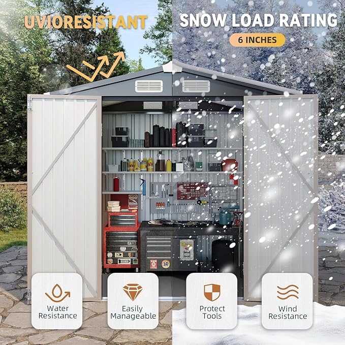 Aoxun 6' x 8' Storage Shed Outdoor Steel Garden Utility Cabinet with Lockable Door Waterproof & Rust-Proof for Yard, Patio, Backyard, Garden (Brown) - Image 5