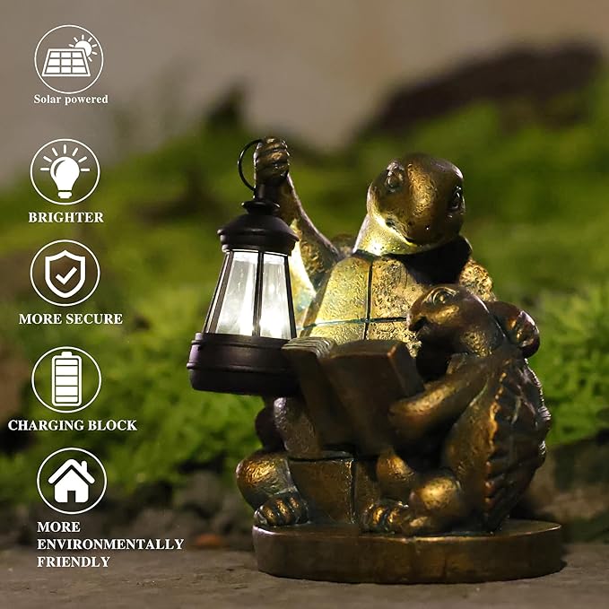 Turtle Solar Powered Outdoor Garden Statue, Resin Statue with Solar Light Lantern, Decorative Lawn, Yard Outdoor Turtle Decoration. Unique Home Decoration, Gifts for Women,Mom on Mother's Day