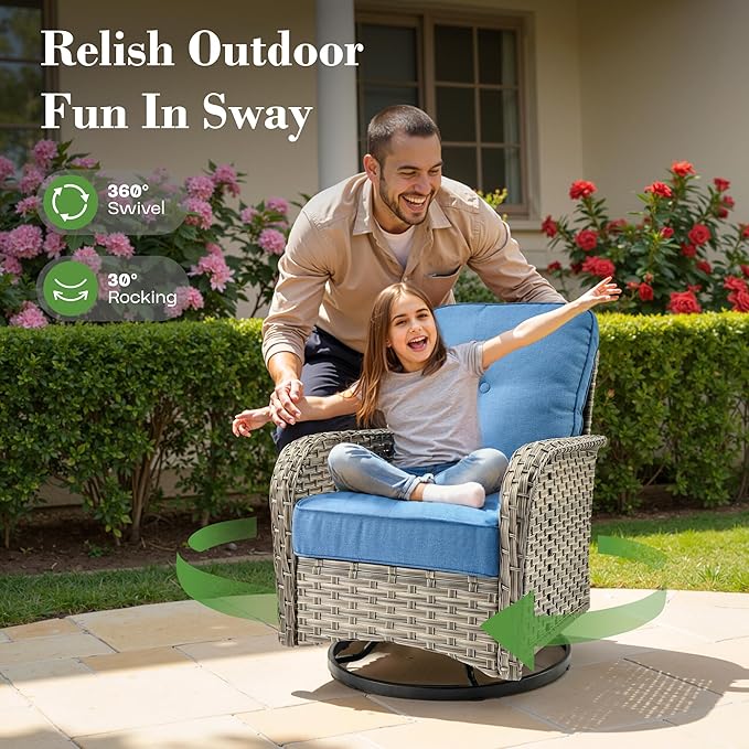11 Pcs Patio Furniture with Fire Pit Table, Outdoor Rattan Wicker Conversation Set with Glowing Coffee Table, Comfy Sectional Sofa for Porch Balcony Backyard Pool, Light Blue