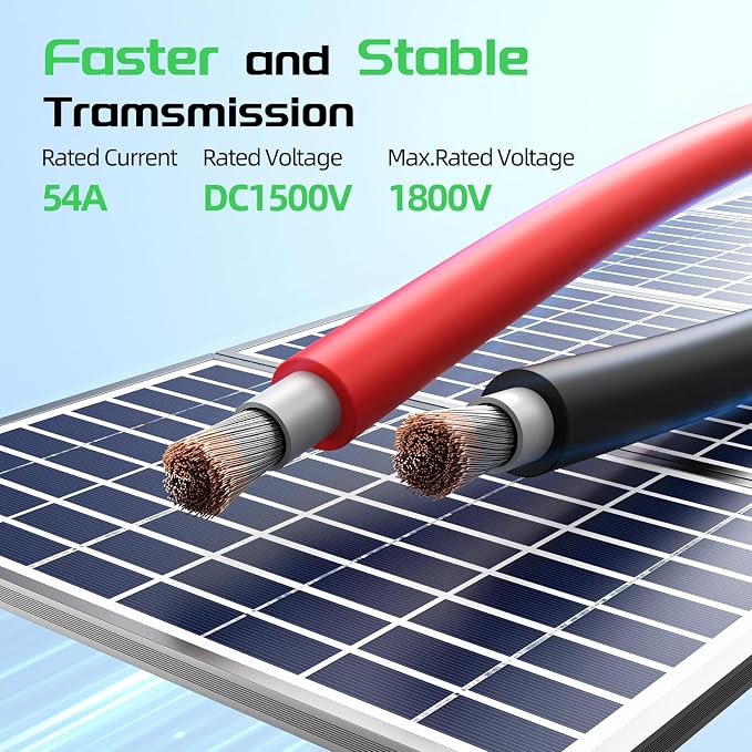 Bateria Power Solar Panel Wire 50Ft Black and 50Ft Red Kit, 10AWG (6mm²) Solar Panel Extension Cable PV Tinned Copper Wire for Outdoor Home Off-Grid Photovoltaic Systems Automotive RV Boat Marine - Image 5
