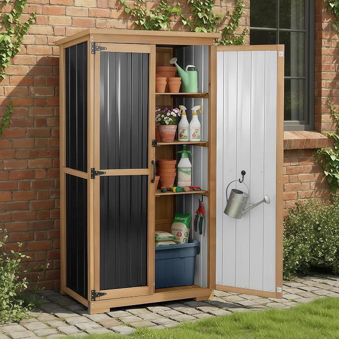 Outdoor Storage Cabinet Waterproof with Shelves, Small Storage Shed, Vertical Tall Patio Backyard Garden Storage Cabinet Tool Organizer for Outside - Image 8