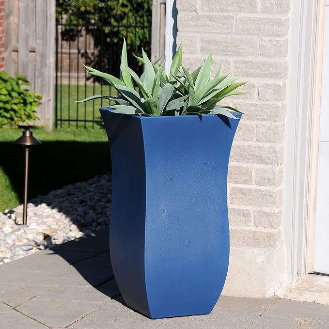 Mayne Valencia 30in Tall Planter - Neptune Blue - 16in x 16in x 30in - with Removable Plug, Polyethylene (5874-NB)