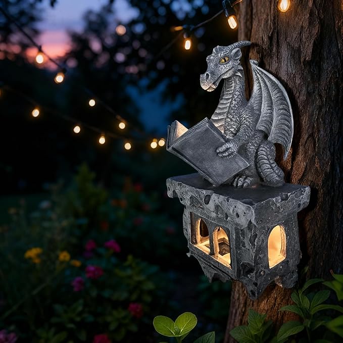 Solar Dragon Tree Reading Garden Statue - Outdoor Courtyard Decoration, Halloween Fantasy Dragon, Weather Resistant, Suitable for Birthday/Christmas Festival Gifts
