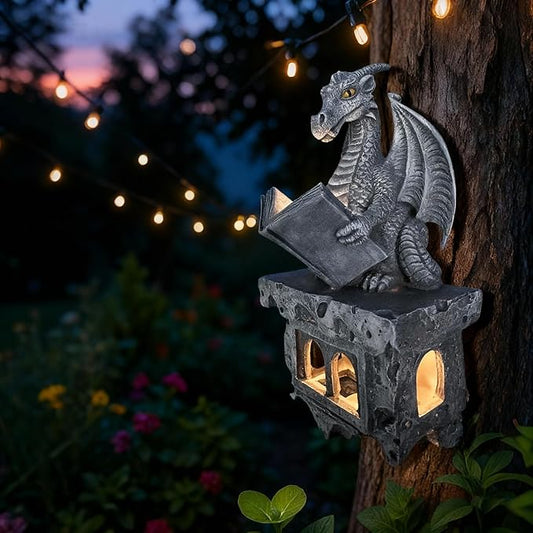 Solar Dragon Tree Reading Garden Statue - Outdoor Courtyard Decoration, Halloween Fantasy Dragon, Weather Resistant, Suitable for Birthday/Christmas Festival Gifts