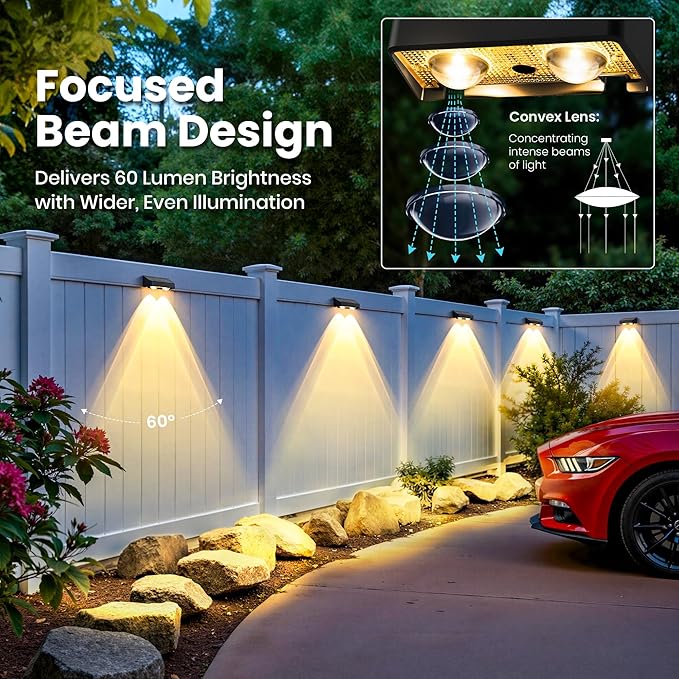 Solar Fence Lights Outdoor,50 LM 11 Modes & 9 Colors Solar Lights with Brighter LED Focus Lens Waterproof IP65 for Wall Backyard Deck Patio Porch Step Railings Pool Decor（20 Pack）