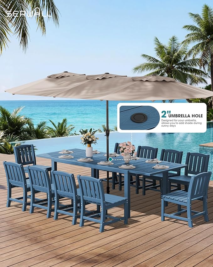 SERWALL Outdoor Dining Chairs Set of 4, All-Weather HDPE Patio Armless Chairs Suitable Outdoor Dining Table, Blue - Image 2