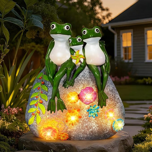 Solar Garden Statues, Outdoor Solar Frog Decor with Succulent and 6 LED Lights, Outside Yard Figurine Decor for Garden, Lawn, Patio, Balcony, Porch, Unique Gifts for Mom Grandma
