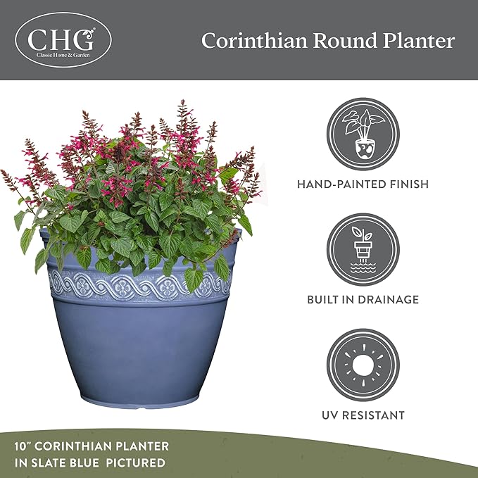 Classic Home and Garden Corinthian Round Planter, 8", Desert Tan (3 Pack)
