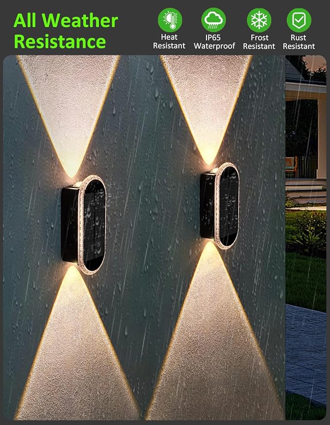 Solar Fence Lights Outdoor, 3000K/4000K/6000K 3 Modes Solar Wall Lights Outdoor Waterproof, Up&Down Dual-Head Outdoor Solar Lights for Yard House Fence Backyard Deck Garden Patio Porch, 6 PK