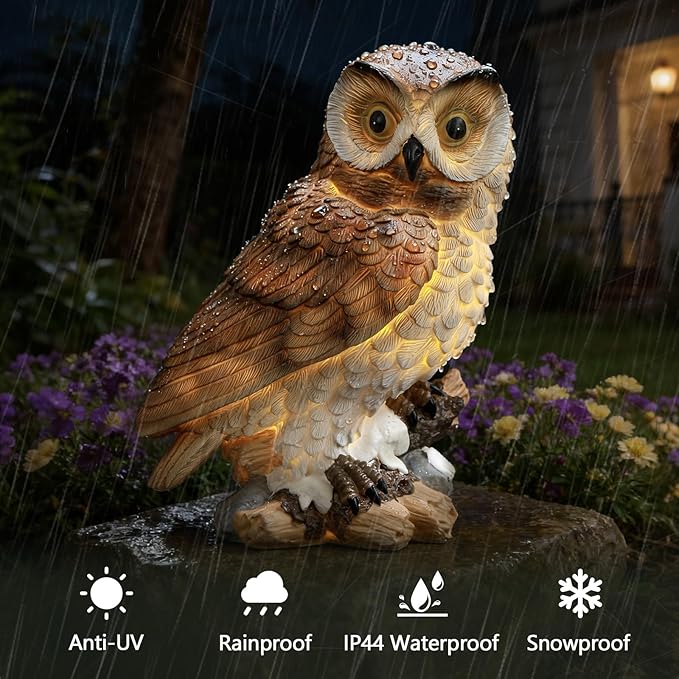 Garden Owl Outdoor Statue,Solar Owls Figurine Sculpture with LED Lights for Porch Patio Lawn Yard Deck Spring Decor - Ideal Easter Day Housewarming for Women Men Owl Lover