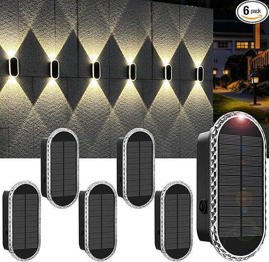 Solar Fence Lights Outdoor, 3000K/4000K/6000K 3 Modes Solar Wall Lights Outdoor Waterproof, Up&Down Dual-Head Outdoor Solar Lights for Yard House Fence Backyard Deck Garden Patio Porch, 6 PK