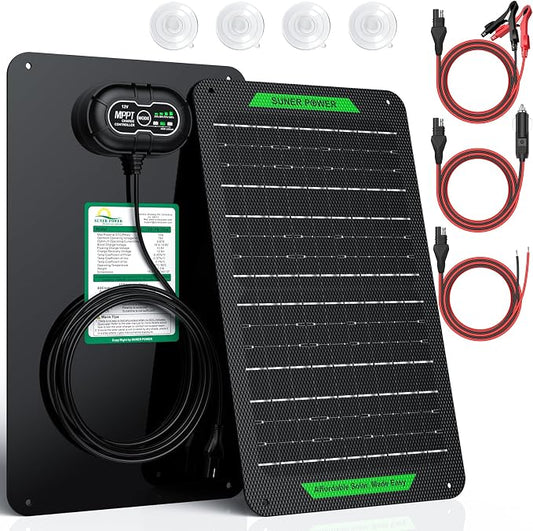 SUNER POWER Waterproof 12W 12V Solar Battery Charger & Maintainer PRO, Built-in UltraSmart MPPT Charge Controller, 12 Volt Solar Panel Trickle Charging Kits for Car Automotive Boat Marine RV Trailer by SUNERPOWER